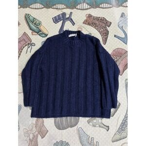 ZARA Knit Navy Blue Ribbed Crewneck Sweater Women Size S